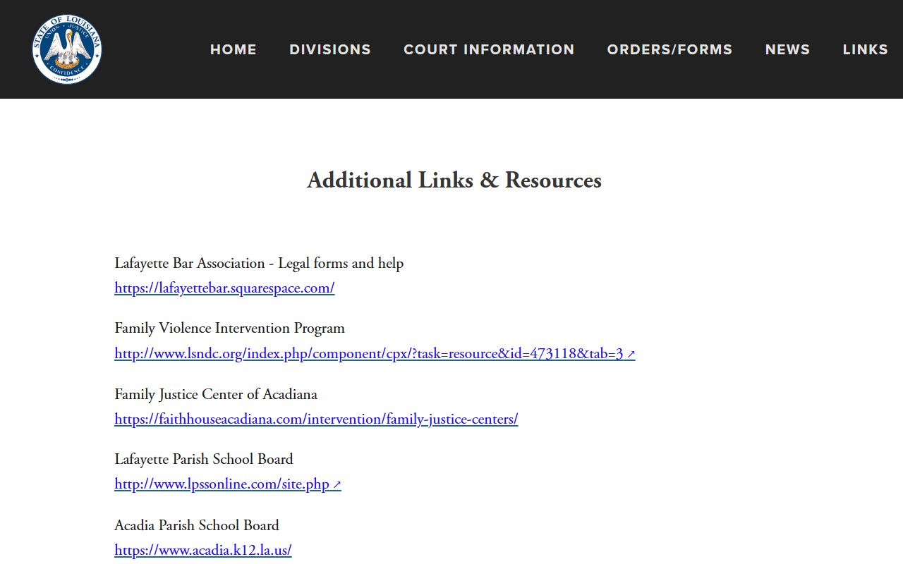Acadia Parish Clerk of Court 15th JDC official links