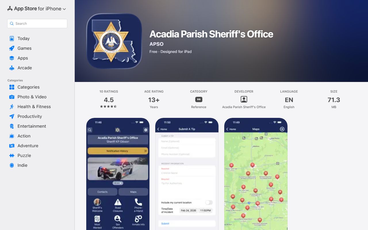 Acadia Parish court records Apple sheriff app listing