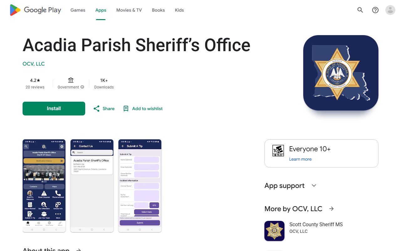 Acadia Parish court records Google Play sheriff app listing