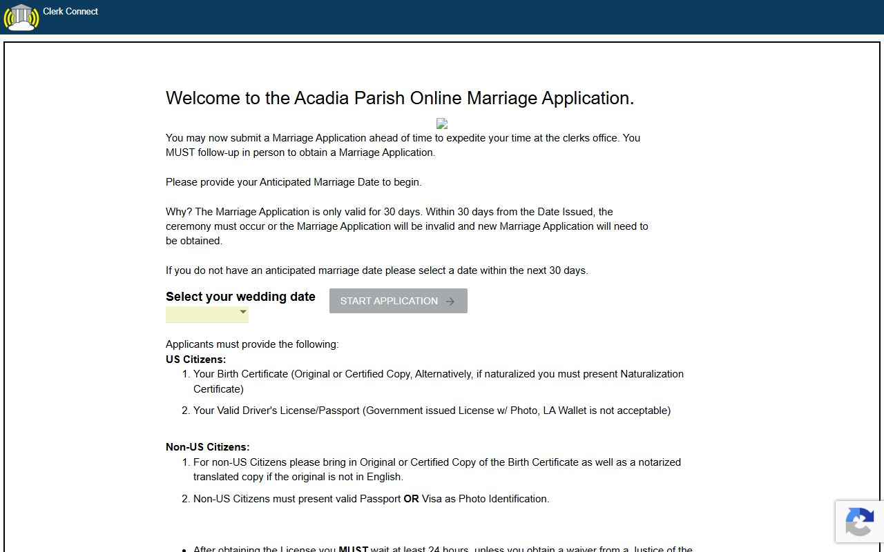 Acadia Parish County marriage and court records application