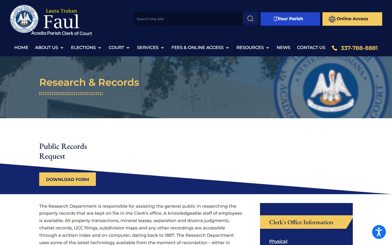Acadia Parish County court records research and records page