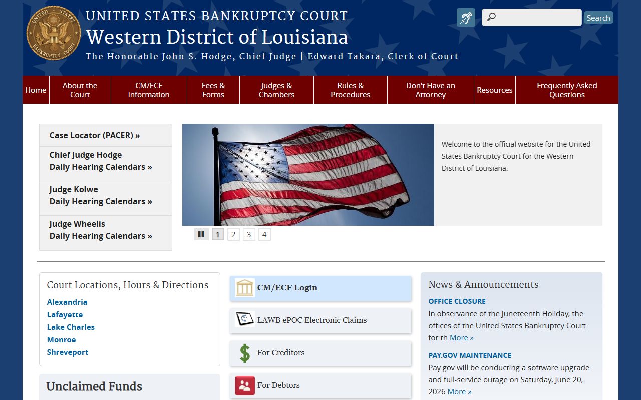 Acadia Parish inmate records and Western District of Louisiana bankruptcy court source